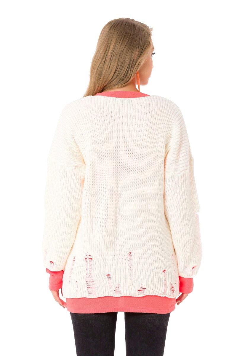 WP240 Women's knitted sweater with contrasting long sleeve
