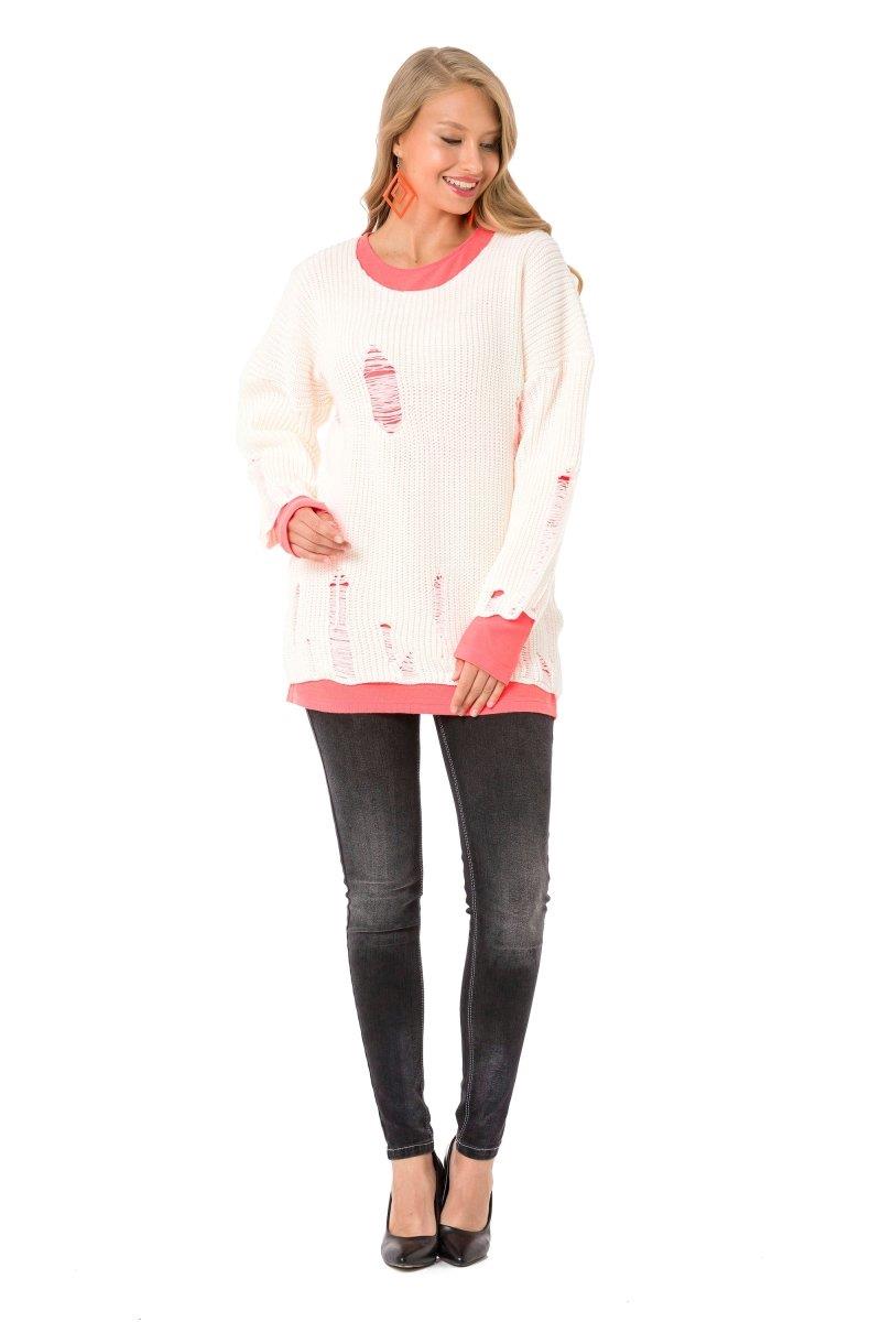 WP240 Women's knitted sweater with contrasting long sleeve