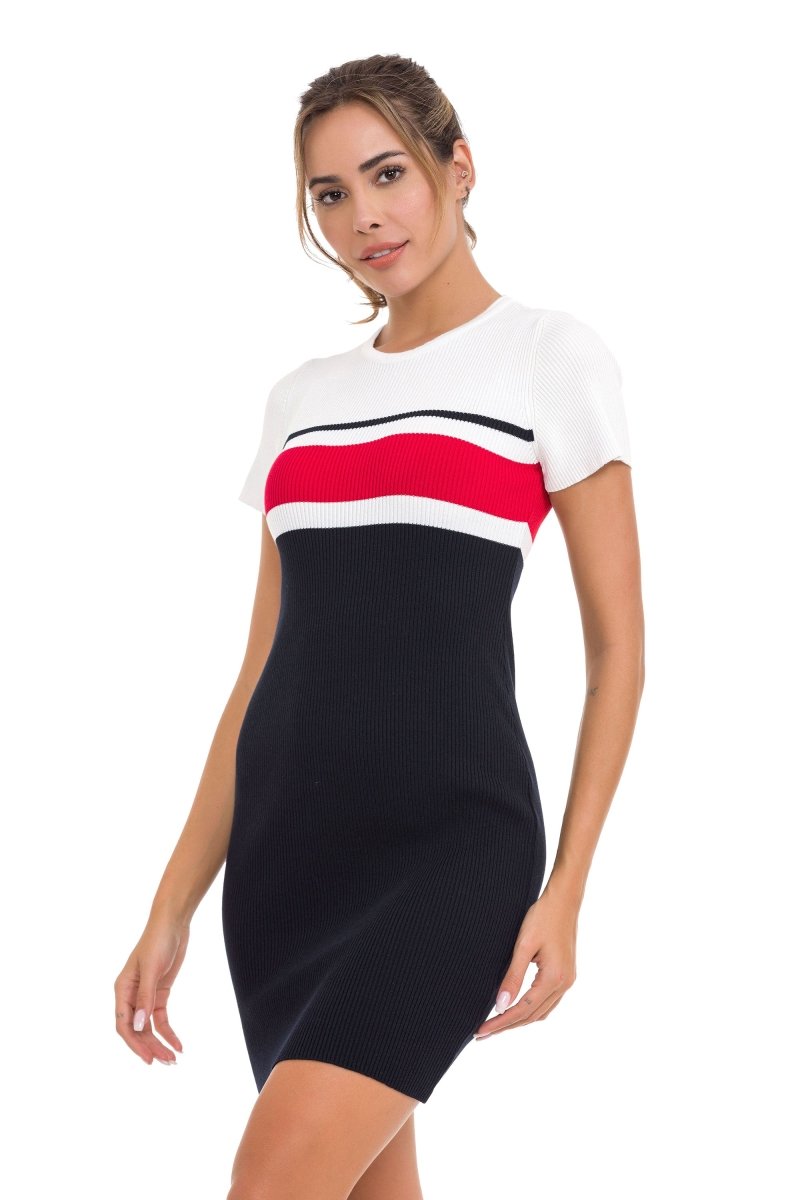 WP257 Women's sweater striped knit dress