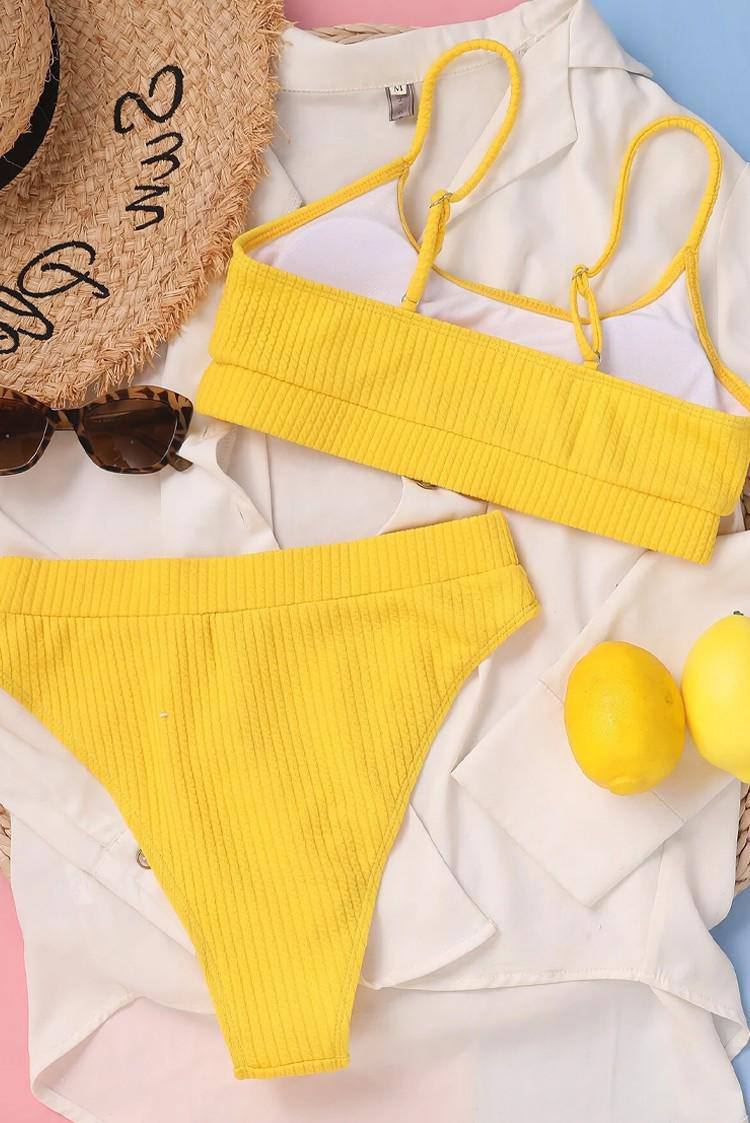 WY191 High-waisted bikini set made from special ribbed fabric