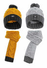 BA101 Boys' Hat & Scarf Set – Knitted Accessories in Grey Mustard with Pom-pom | Winter Set for Children