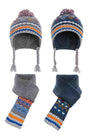 BA102 Boys' Winter Hat & Scarf - Knitting Set in Navy & Anthracite with Pom-pom and Pattern