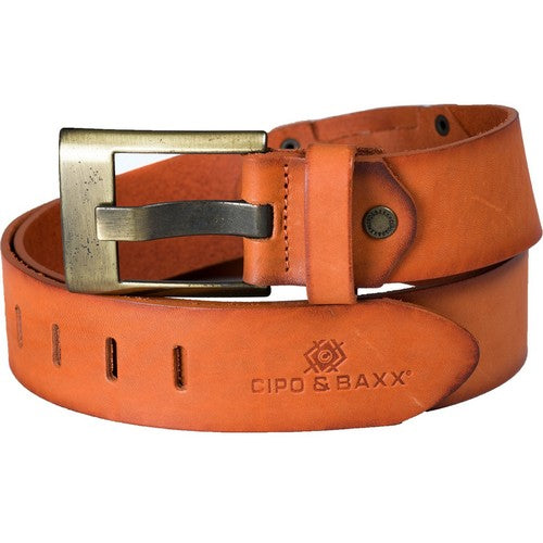 C-2163 Men's Leather Belt Casual Style with Brand Logo