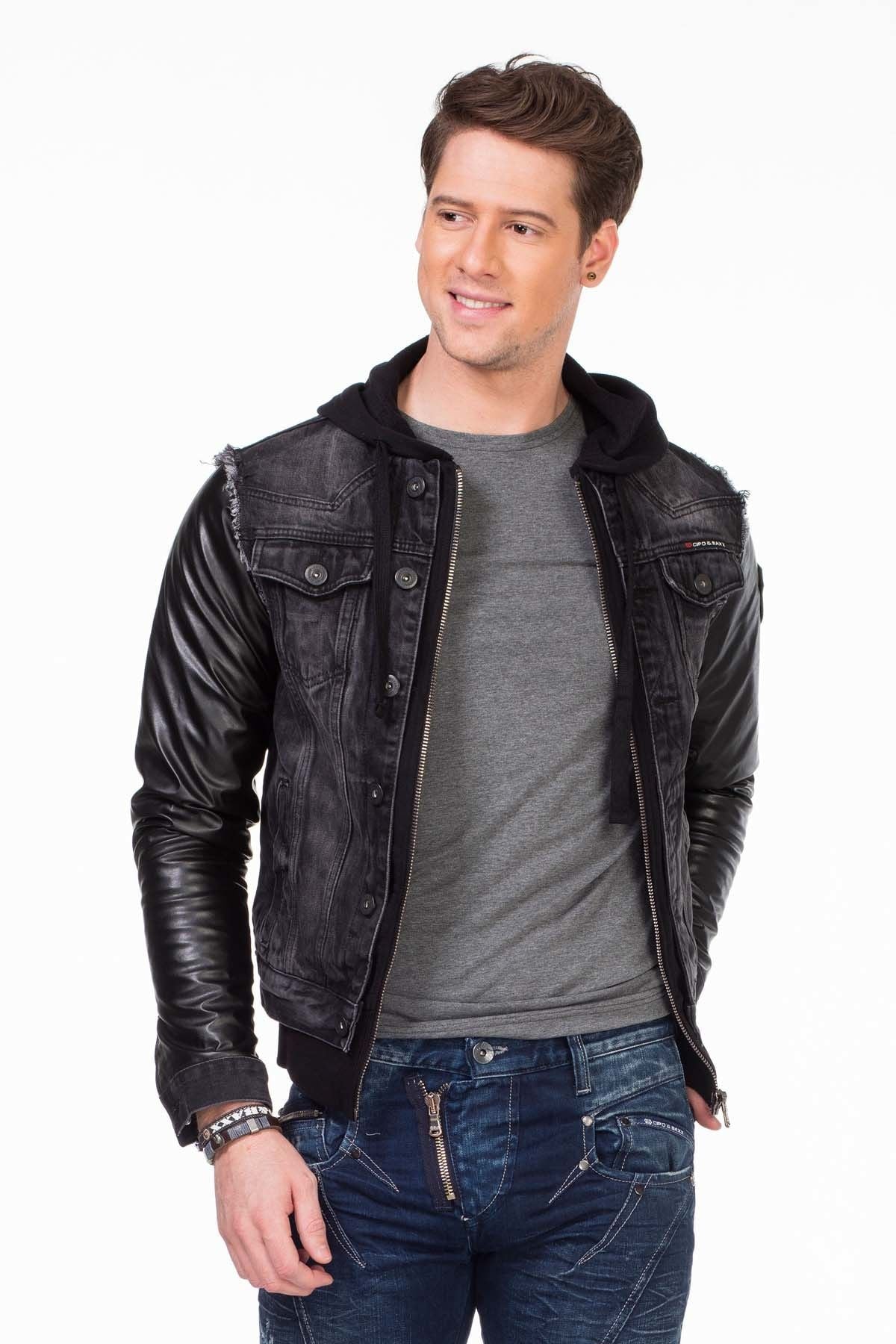 C-1290 Men's Jacket with Hood and Metal Patch on Upper Arm
