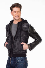 C-1290 Men's Jacket with Hood and Metal Patch on Upper Arm