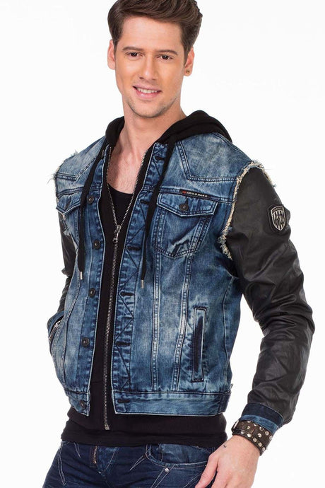C-1290 Men's Jacket with Hood and Metal Patch on Upper Arm