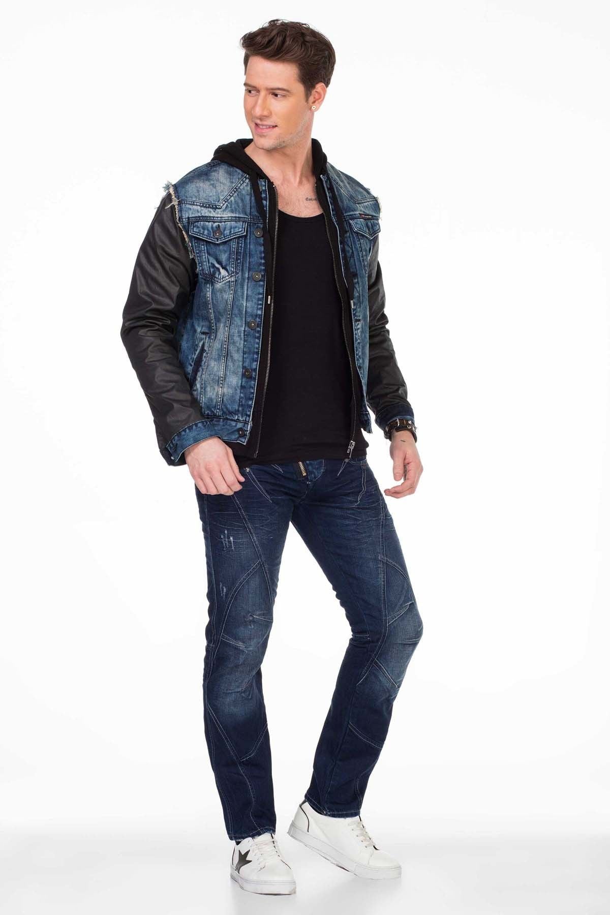 C-1290 Men's Jacket with Hood and Metal Patch on Upper Arm