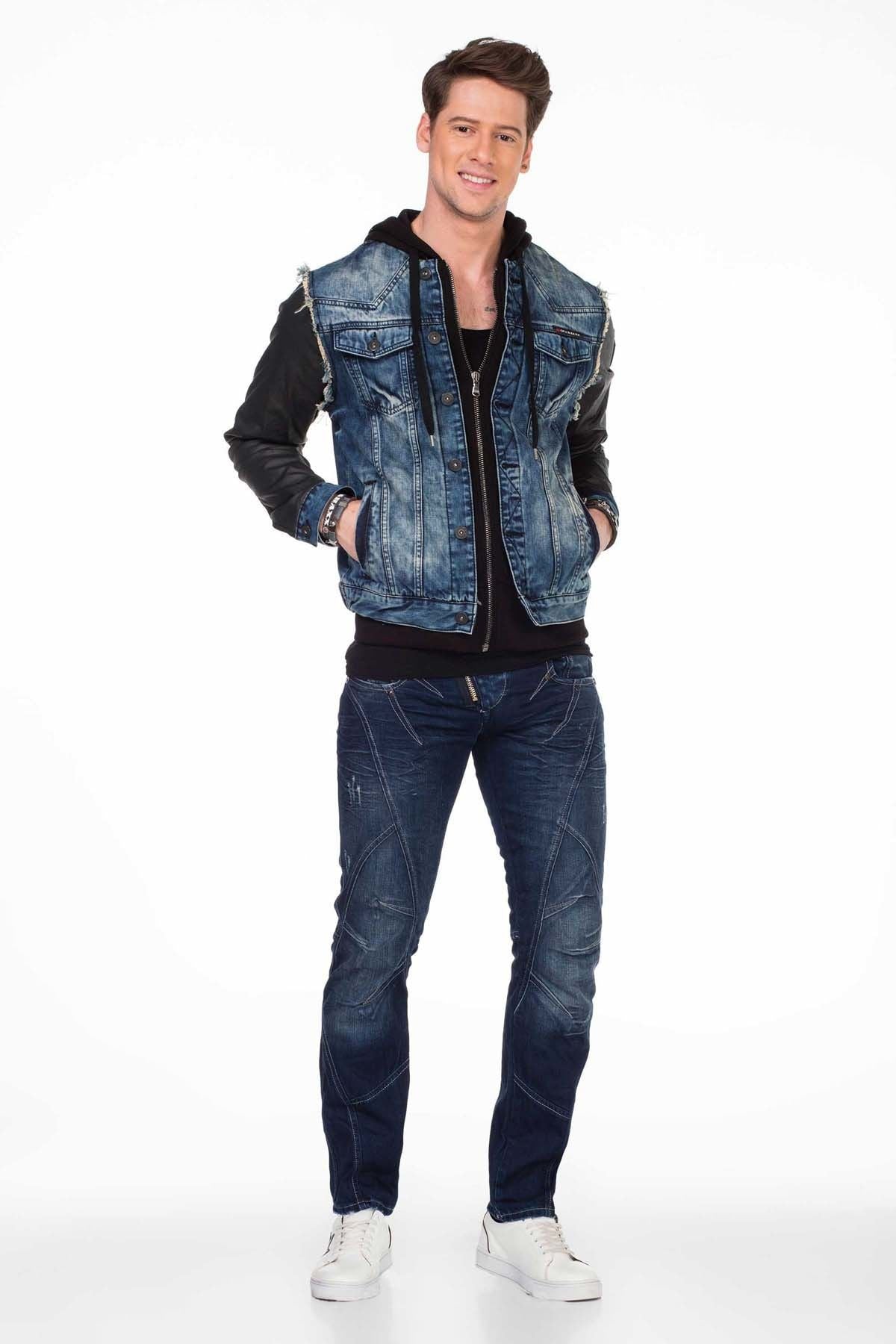 C-1290 Men's Jacket with Hood and Metal Patch on Upper Arm
