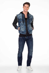 C-1290 Men's Jacket with Hood and Metal Patch on Upper Arm