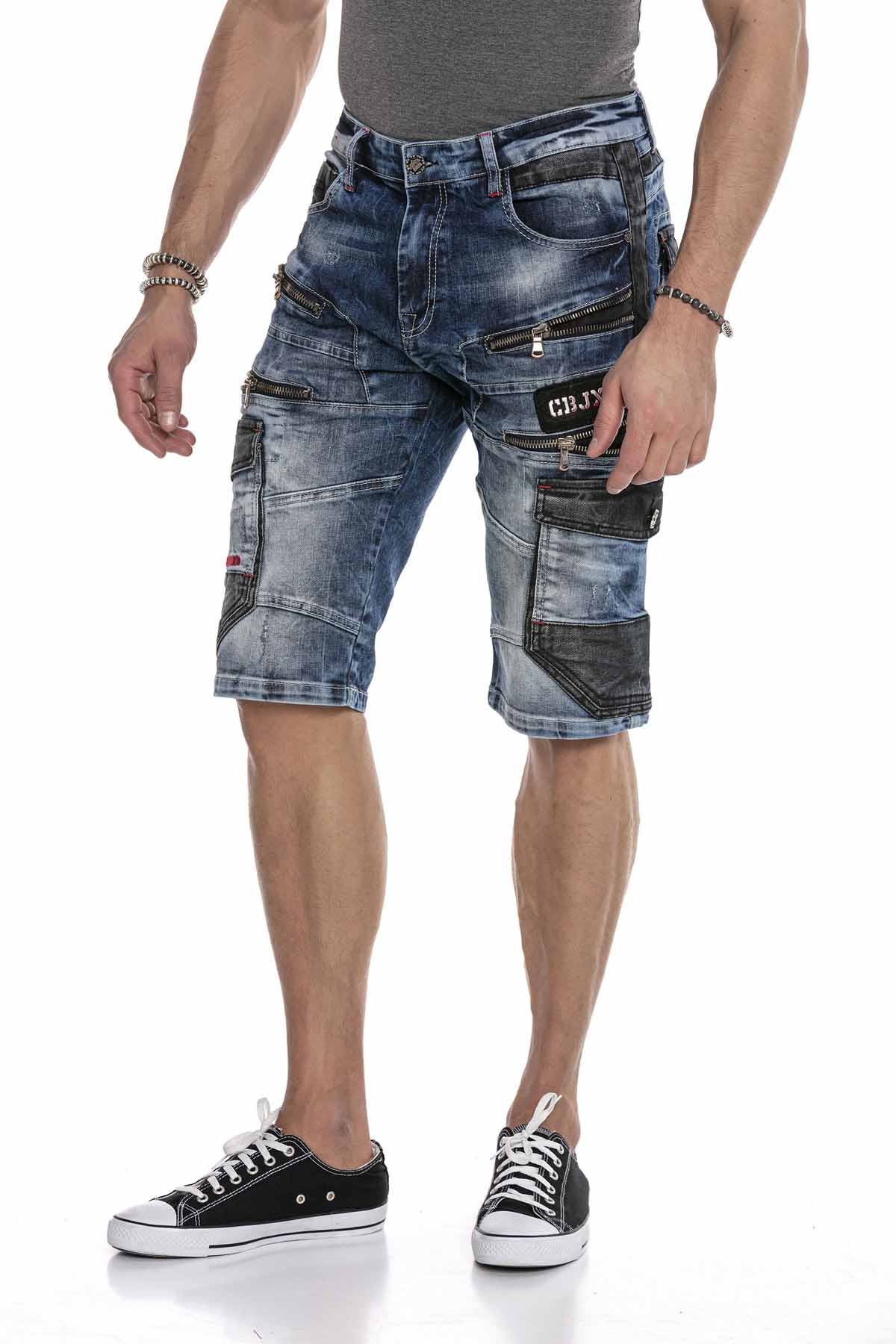 CK234 Men's Capri denim shorts cargo style with zippers