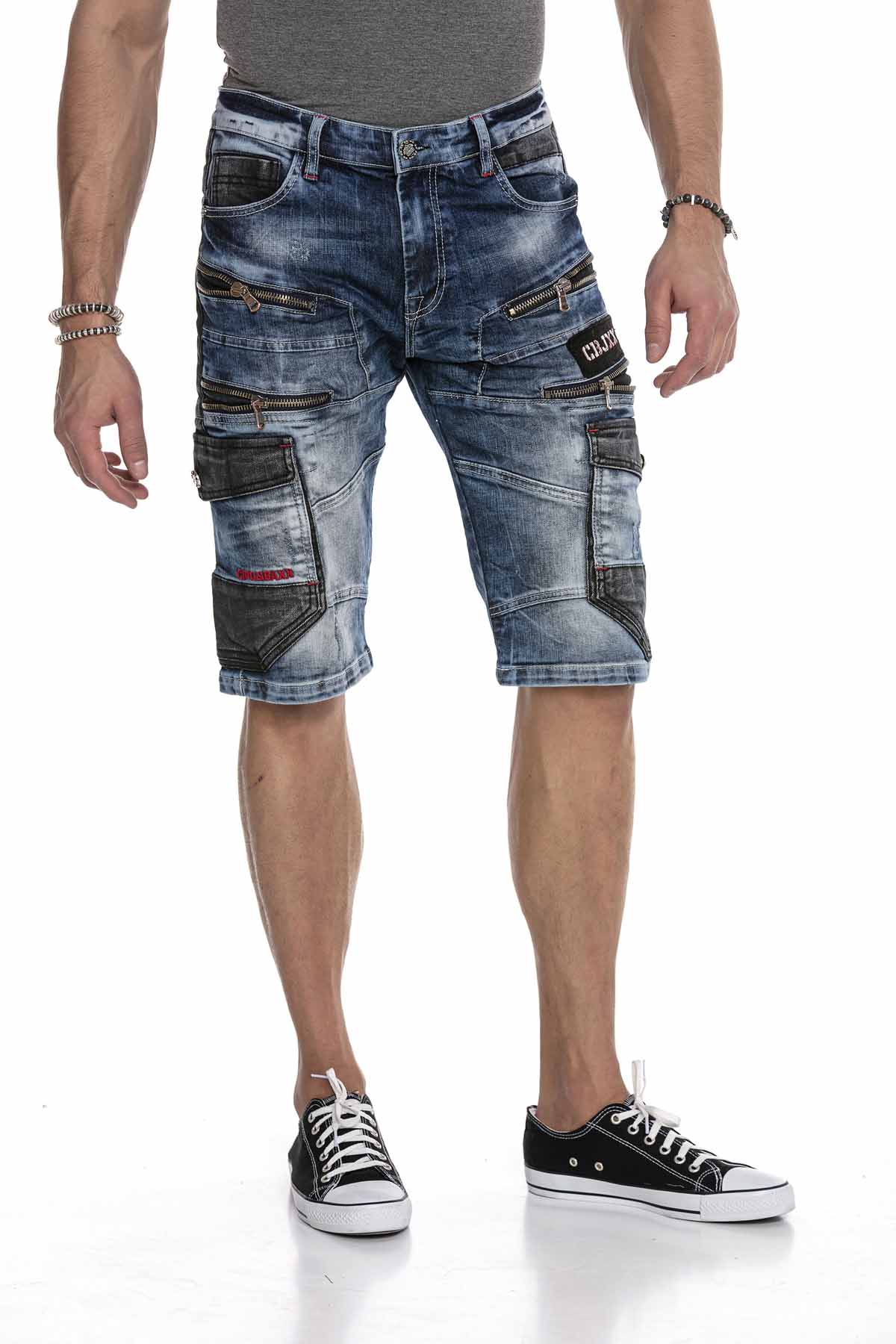 CK234 Men's Capri denim shorts cargo style with zippers