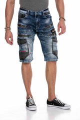 CK234 Men's Capri denim shorts cargo style with zippers