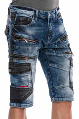 CK234 Men's Capri denim shorts cargo style with zippers