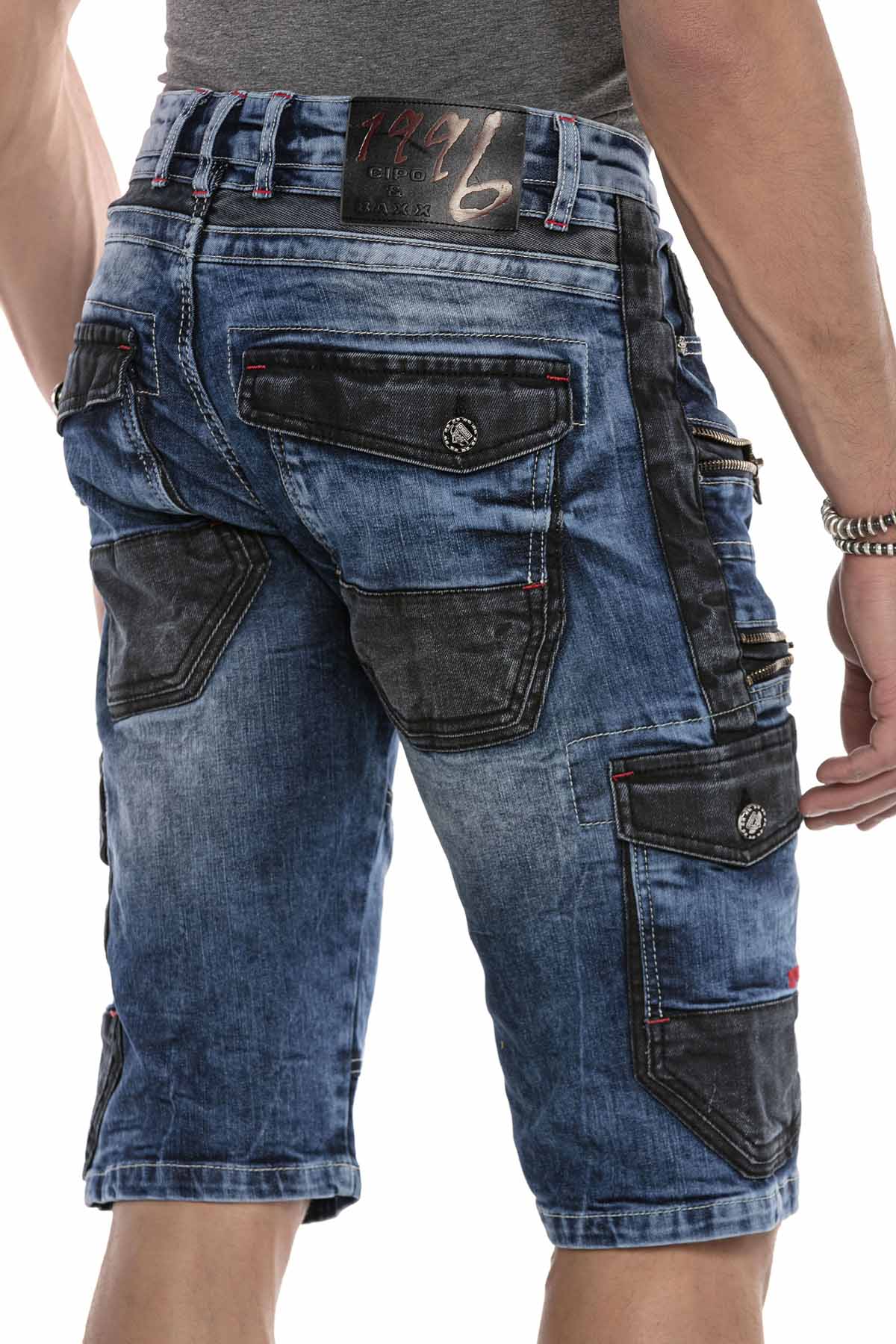 CK234 Men's Capri denim shorts cargo style with zippers