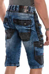 CK234 Men's Capri denim shorts cargo style with zippers
