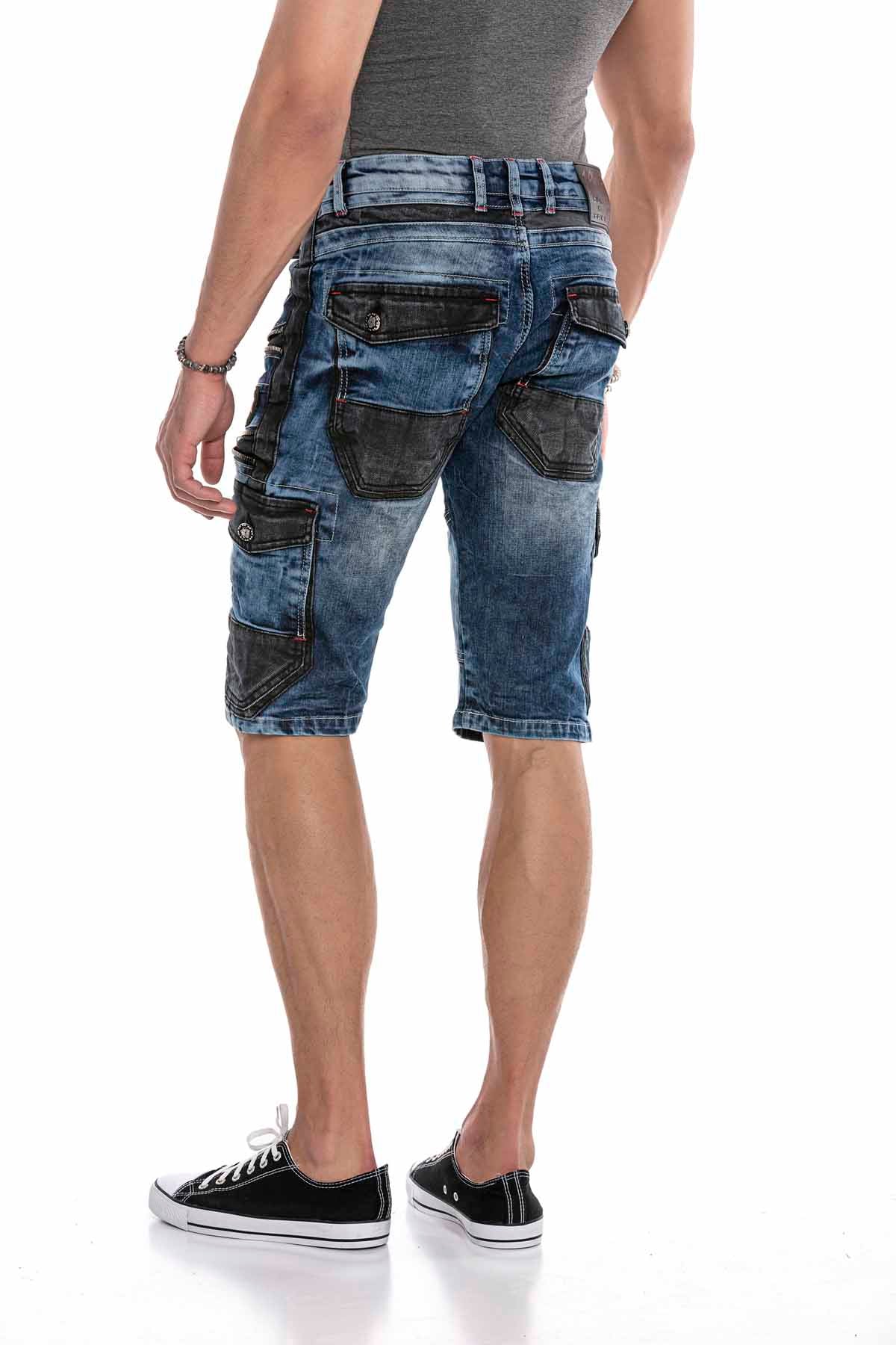 CK234 Men's Capri denim shorts cargo style with zippers