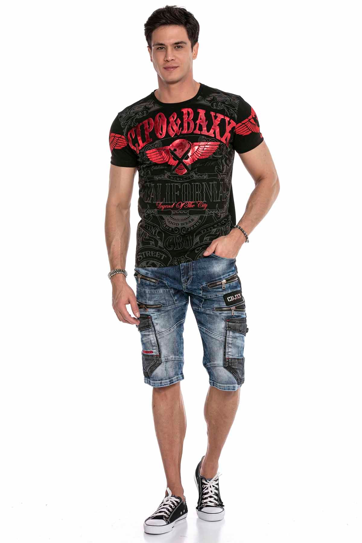 CK234 Men's Capri denim shorts cargo style with zippers