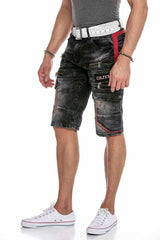 CK224 Men's Capri denim shorts cargo style with zippers