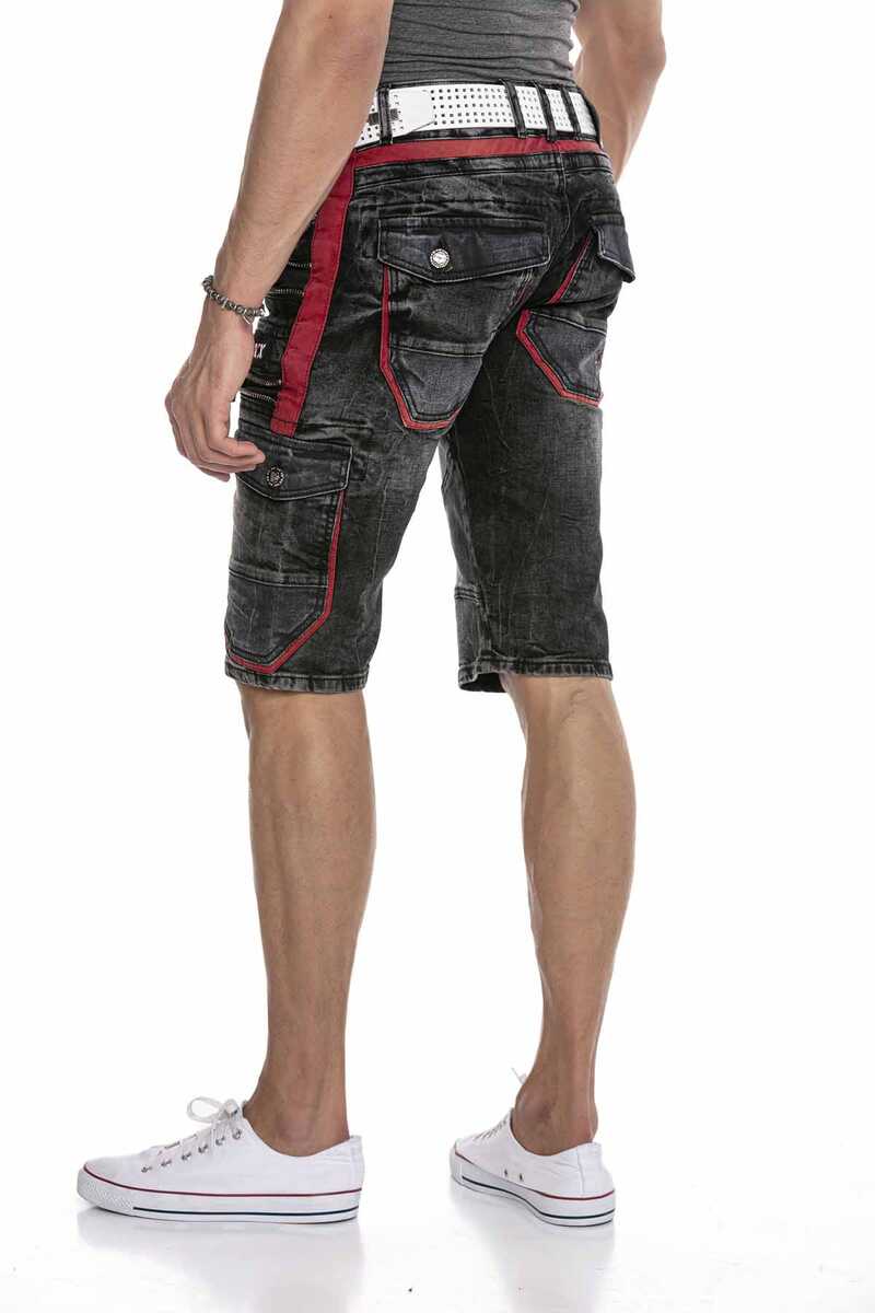 CK224 Men's Capri denim shorts cargo style with zippers