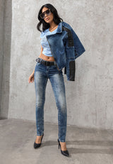 CBW-0639 Women's Jeans with Wide Decorative Seam – Stylish Slim-Fit Jeans