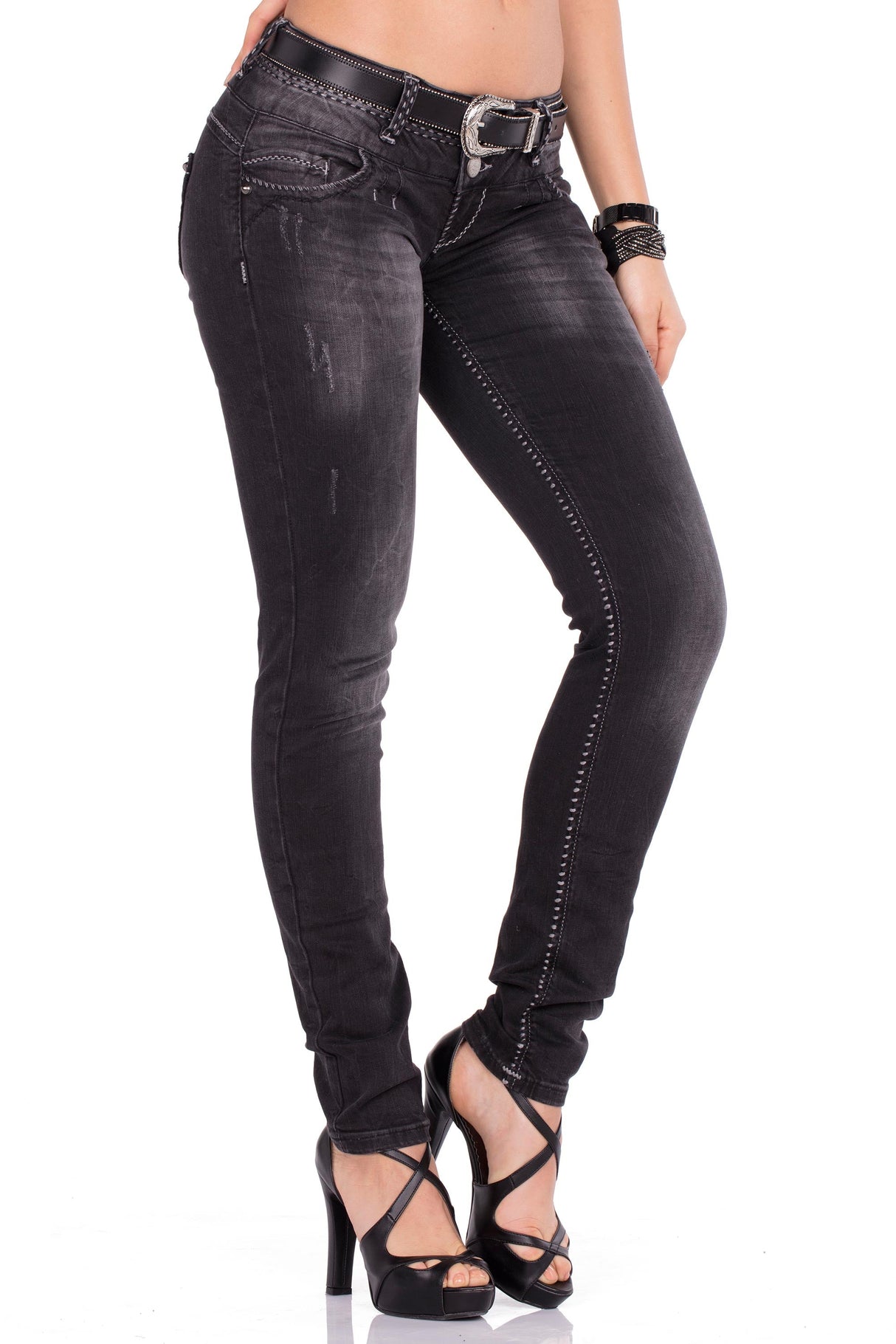 CBW-0655 Black women's jeans with wash and stretch comfort