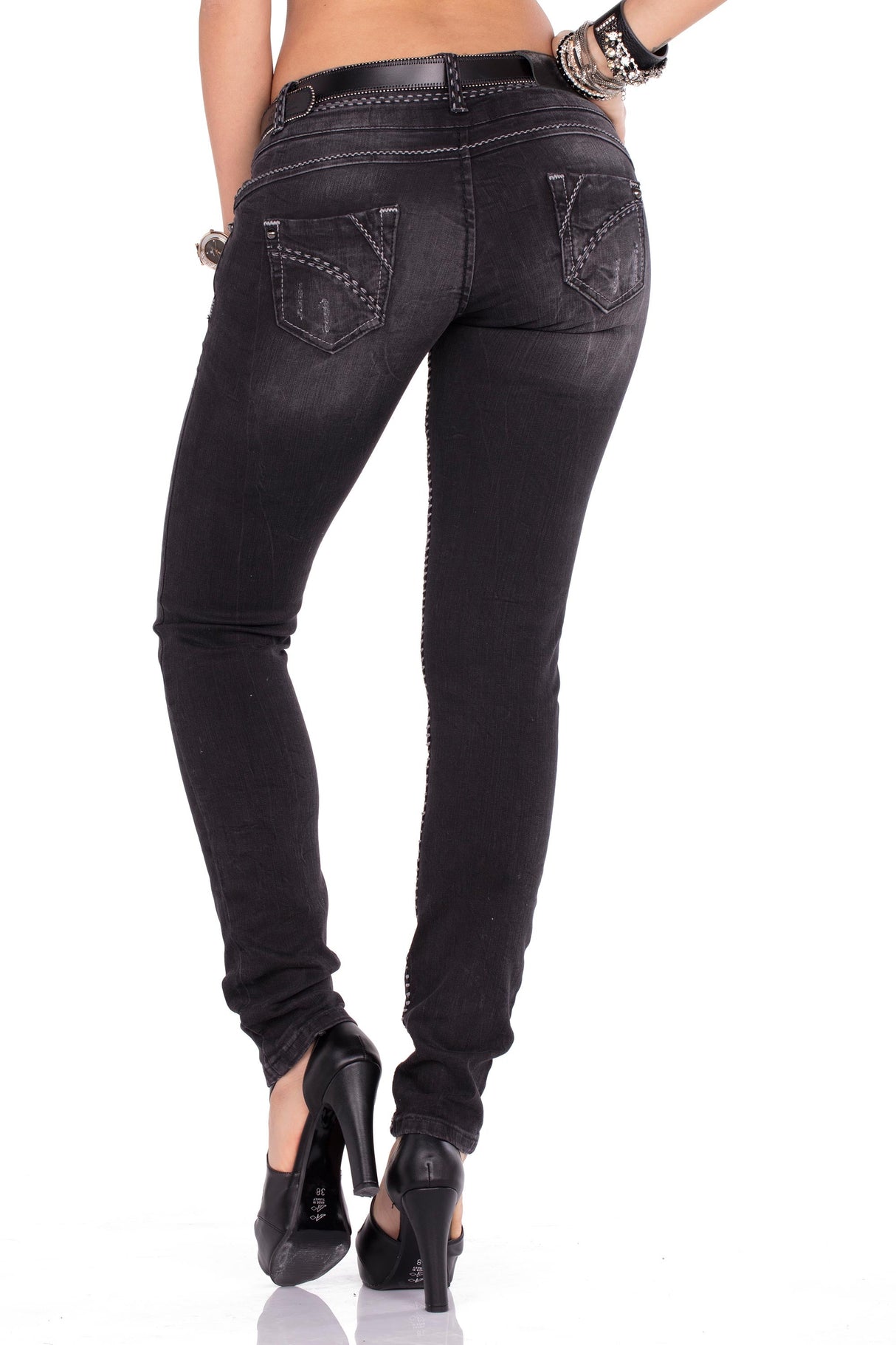 CBW-0655 Black women's jeans with wash and stretch comfort
