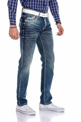 CD184 Men's comfortable jeans with contrasting decorative seams in straight fit