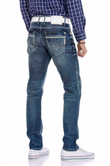 CD184 Men's comfortable jeans with contrasting decorative seams in straight fit