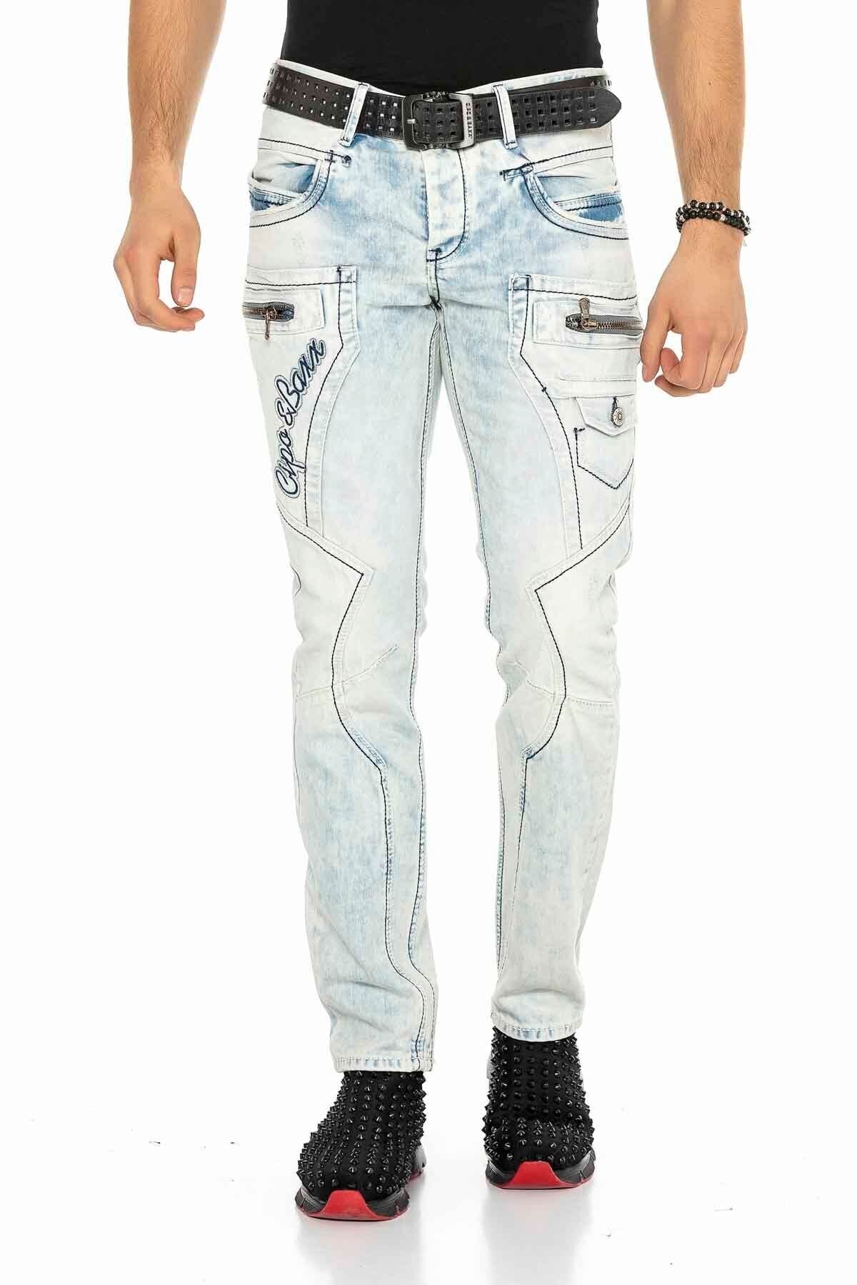 CD272 Men's comfortable jeans with embroidered seams in straight fit