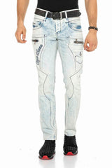 CD272 Men's comfortable jeans with embroidered seams in straight fit