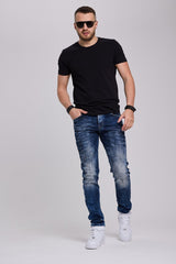 CD286 Men's comfortable jeans with a cool wash and decorative stitching