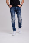 CD286 Men's comfortable jeans with a cool wash and decorative stitching