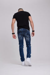 CD286 Men's comfortable jeans with a cool wash and decorative stitching