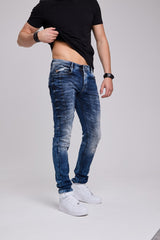 CD286 Men's comfortable jeans with a cool wash and decorative stitching