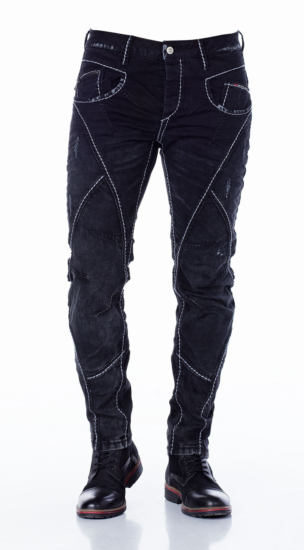 CD288 Men's comfortable jeans with washes in straight fit
