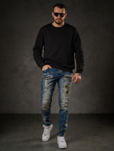 CD293 Men's comfortable biker-style jeans in straight fit