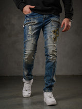 CD293 Men's comfortable biker-style jeans in straight fit