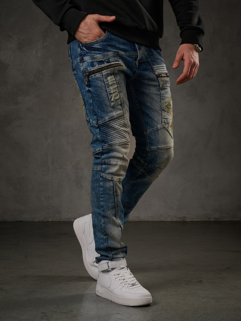 CD293 Men's comfortable biker-style jeans in straight fit