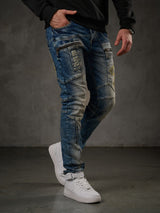 CD293 Men's comfortable biker-style jeans in straight fit