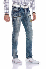 CD293 Men's comfortable biker-style jeans in straight fit