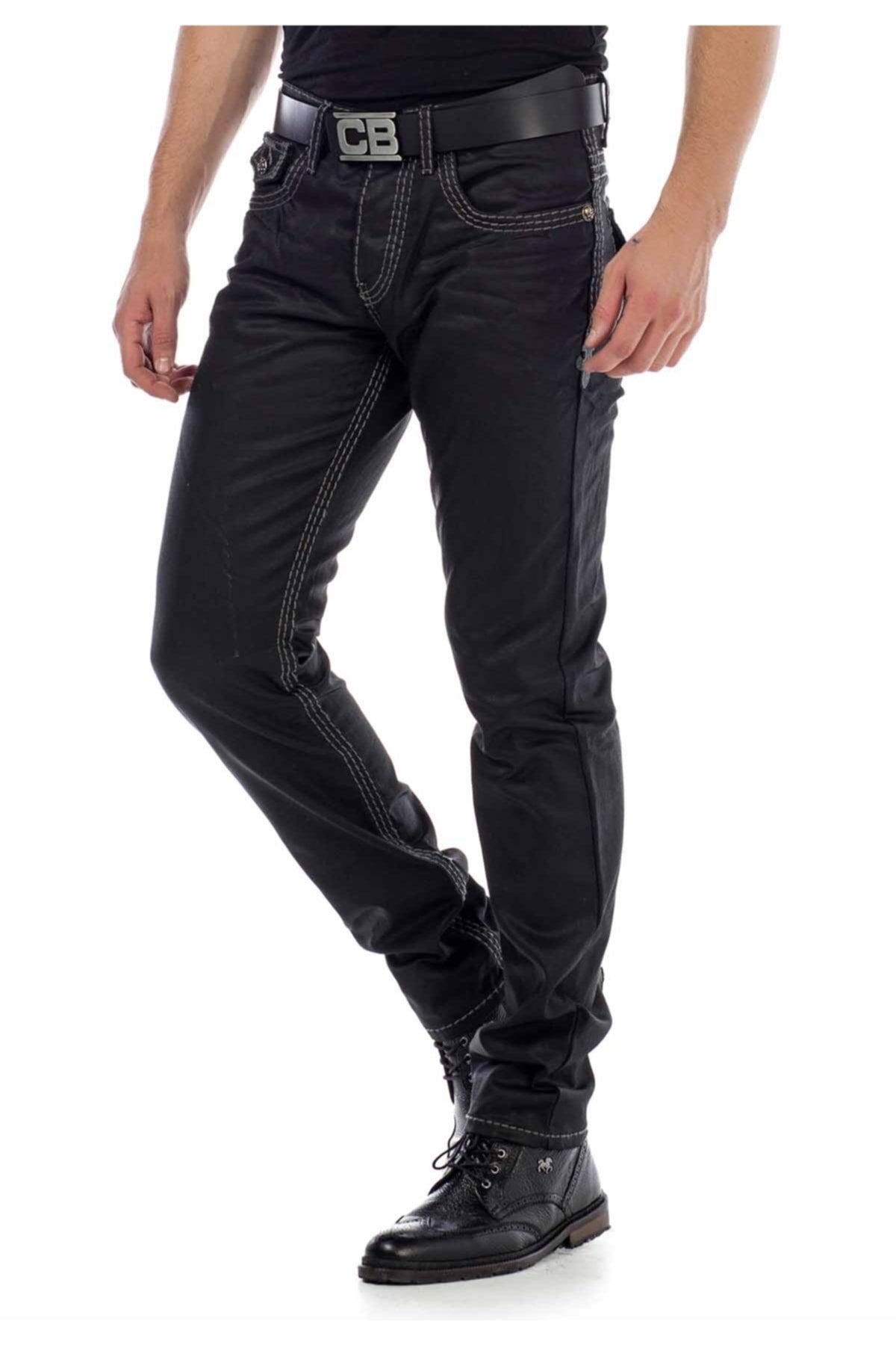CD295 Men's comfortable jeans in a glossy matte look in straight fit