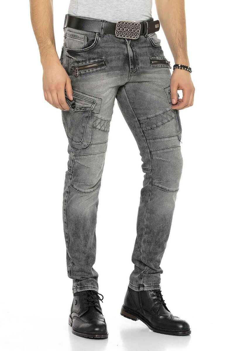CD369 Men's skinny jeans with cool appliqués