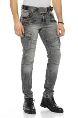CD369 Men's skinny jeans with cool appliqués