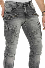 CD369 Men's skinny jeans with cool appliqués