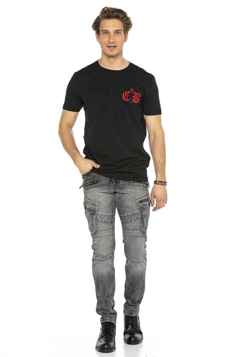 CD369 Men's skinny jeans with cool appliqués