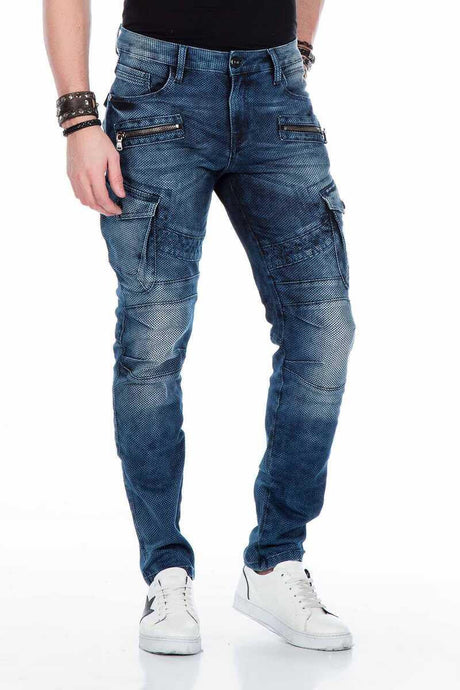 CD369 Men's skinny jeans with cool appliqués
