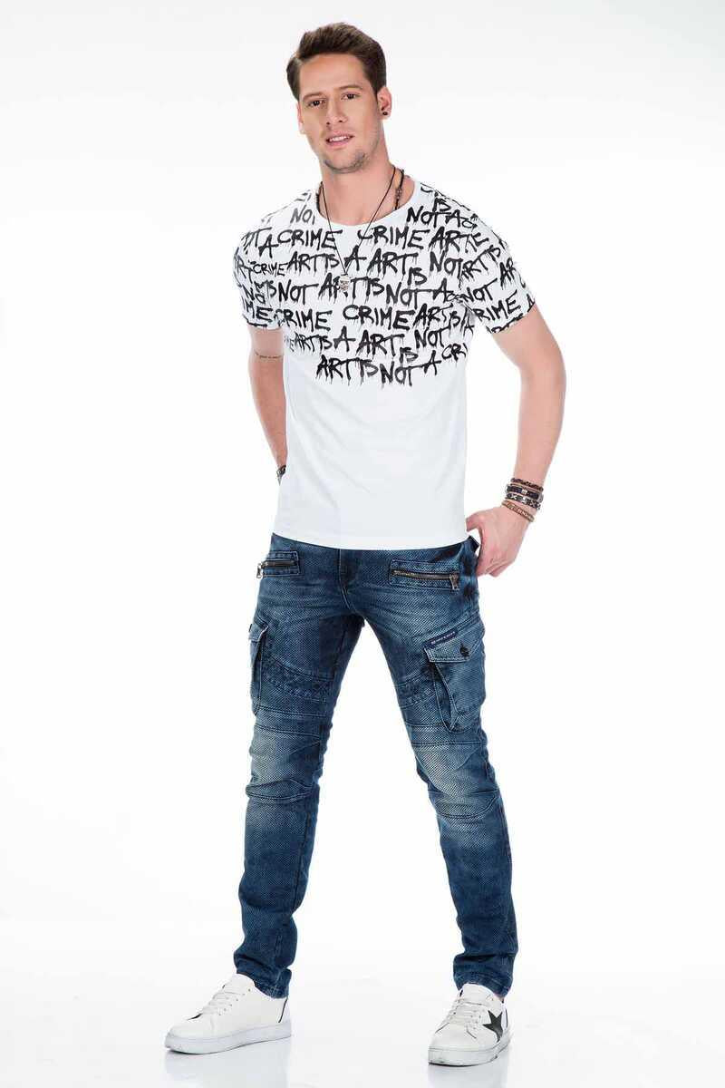 CD369 Men's skinny jeans with cool appliqués