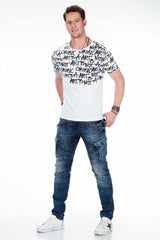 CD369 Men's skinny jeans with cool appliqués