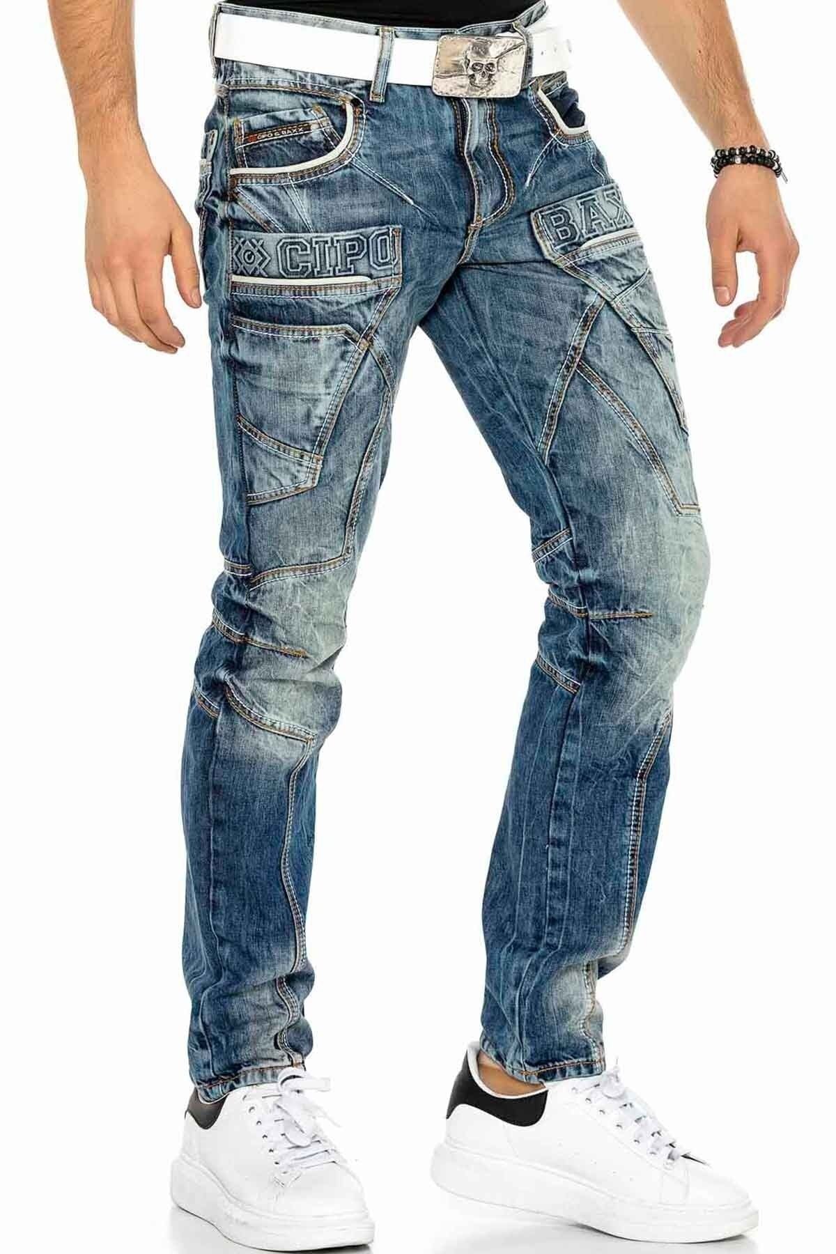 CD391 Men's comfortable jeans with contrast stitching and side pockets