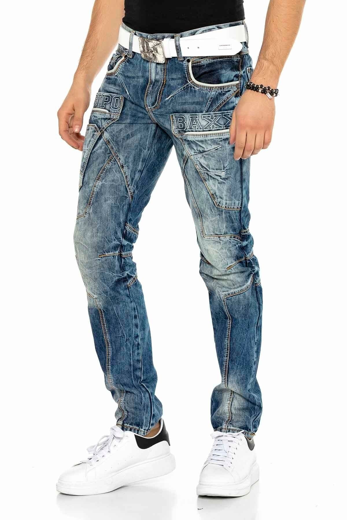 CD391 Men's comfortable jeans with contrast stitching and side pockets